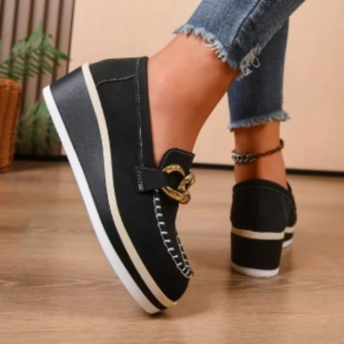 Round Toe Wedge Slip-Ons - Lilixa.store