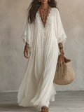 Lace Trim V-Neck Maxi Dress - Lilixa.store