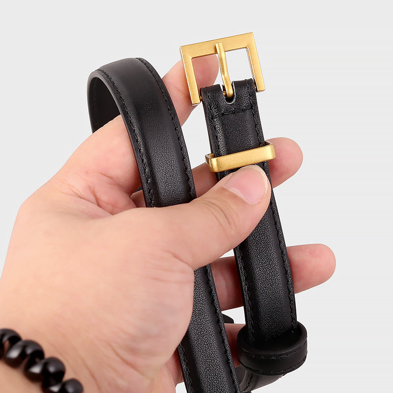 Leather Skinny Belt with Golden Buckle - Lilixa.store
