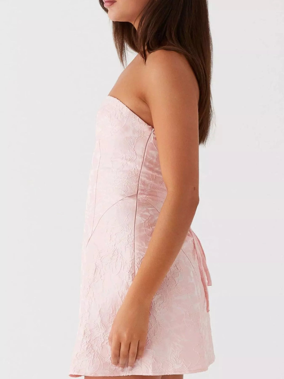 Lace Up Jacquard Tube Mini Dress - Lilixa.store