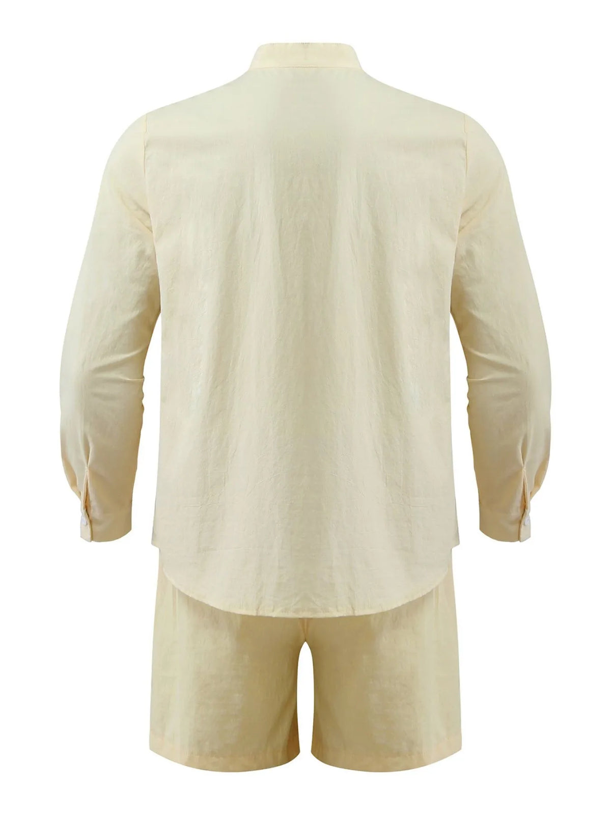 Men's Full Size Button Up Long Sleeve Shirt and Shorts Set Plus Size, view 3