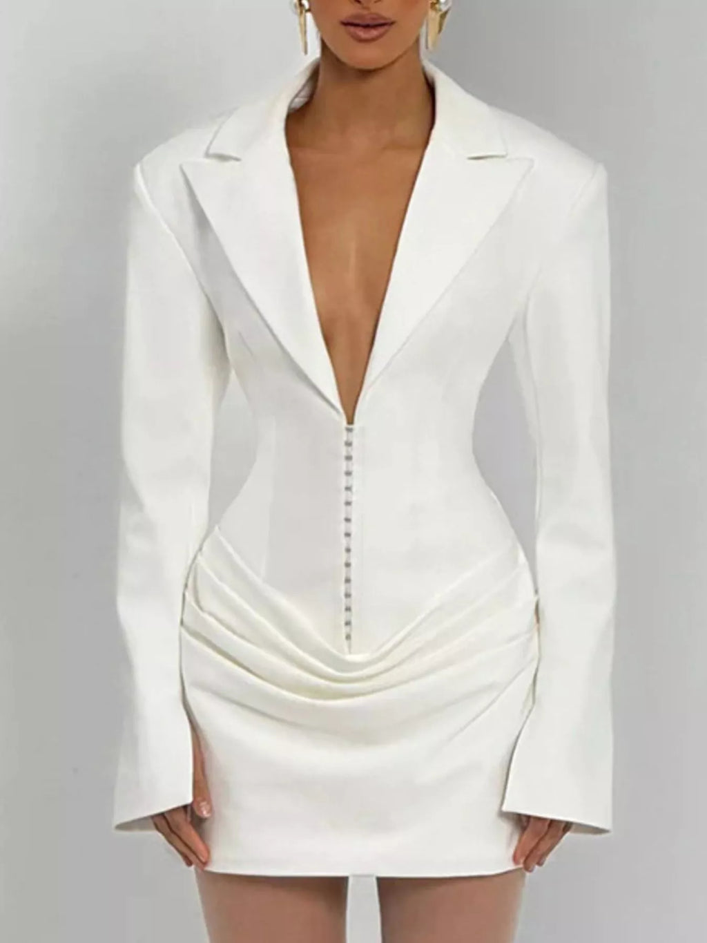 Full Size Blazer-Style Long Sleeve Mini Dress Plus Size - Lilixa.store