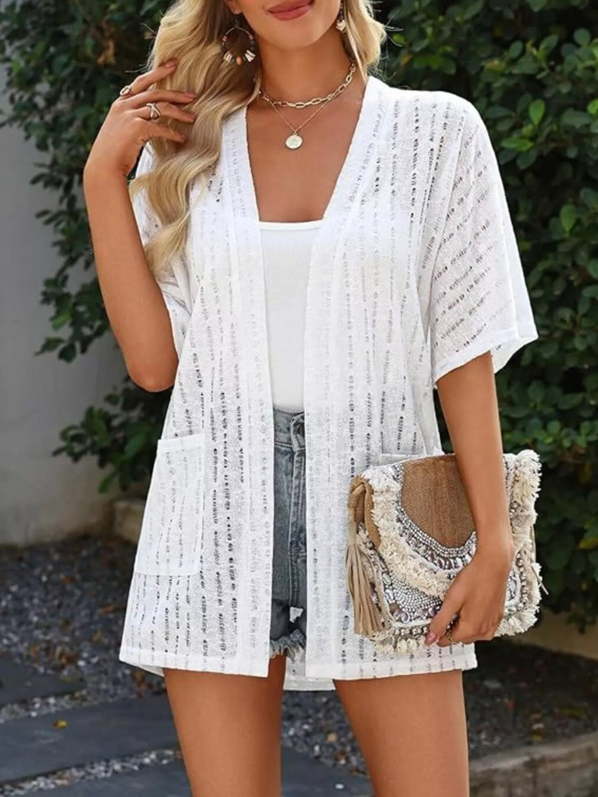 Openwork Open Front Cardigan - Lilixa.store
