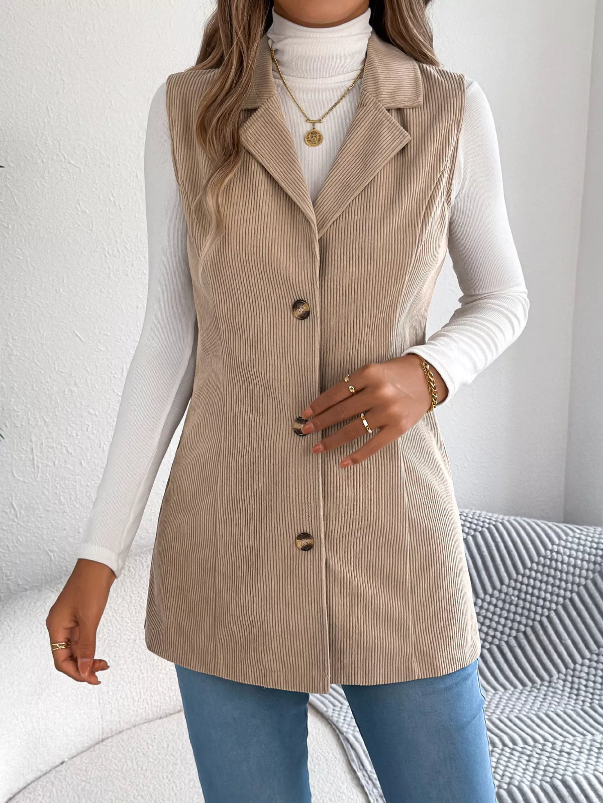 Button-Front Longline Vest Coat - Lilixa.store