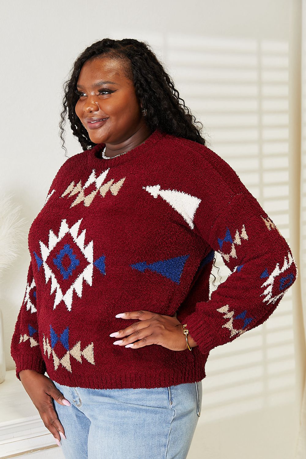 HEYSON Full Size Aztec Soft Fuzzy Sweater - Lilixa.store