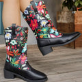 Floral Block Heel Boots in Black