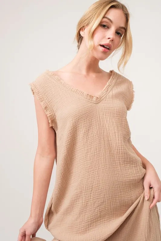And The Why Washed Fringe Detail Tiered Dress