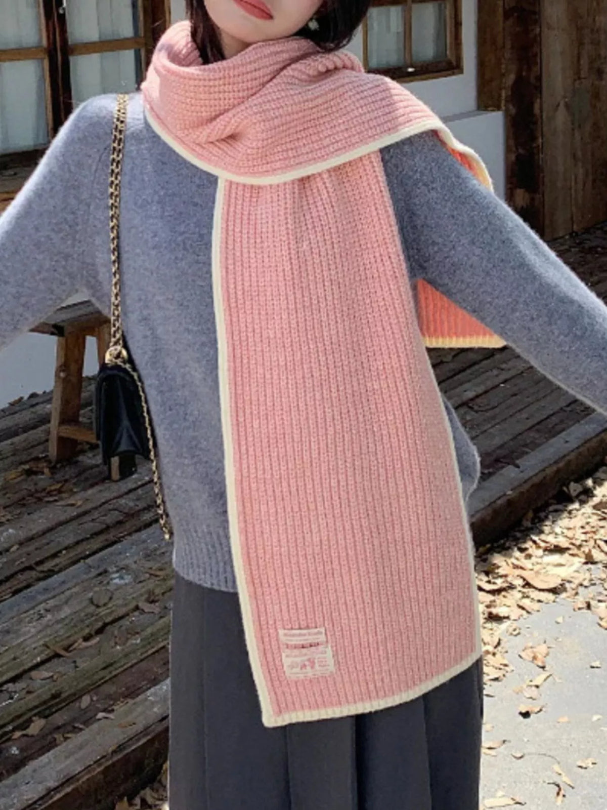 Contrast Trim Knitted Winter Scarf - Lilixa.store