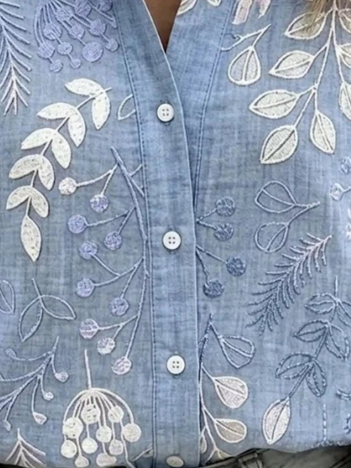 Full Size Leaf Embroidered Button-Down Shirt Plus Size