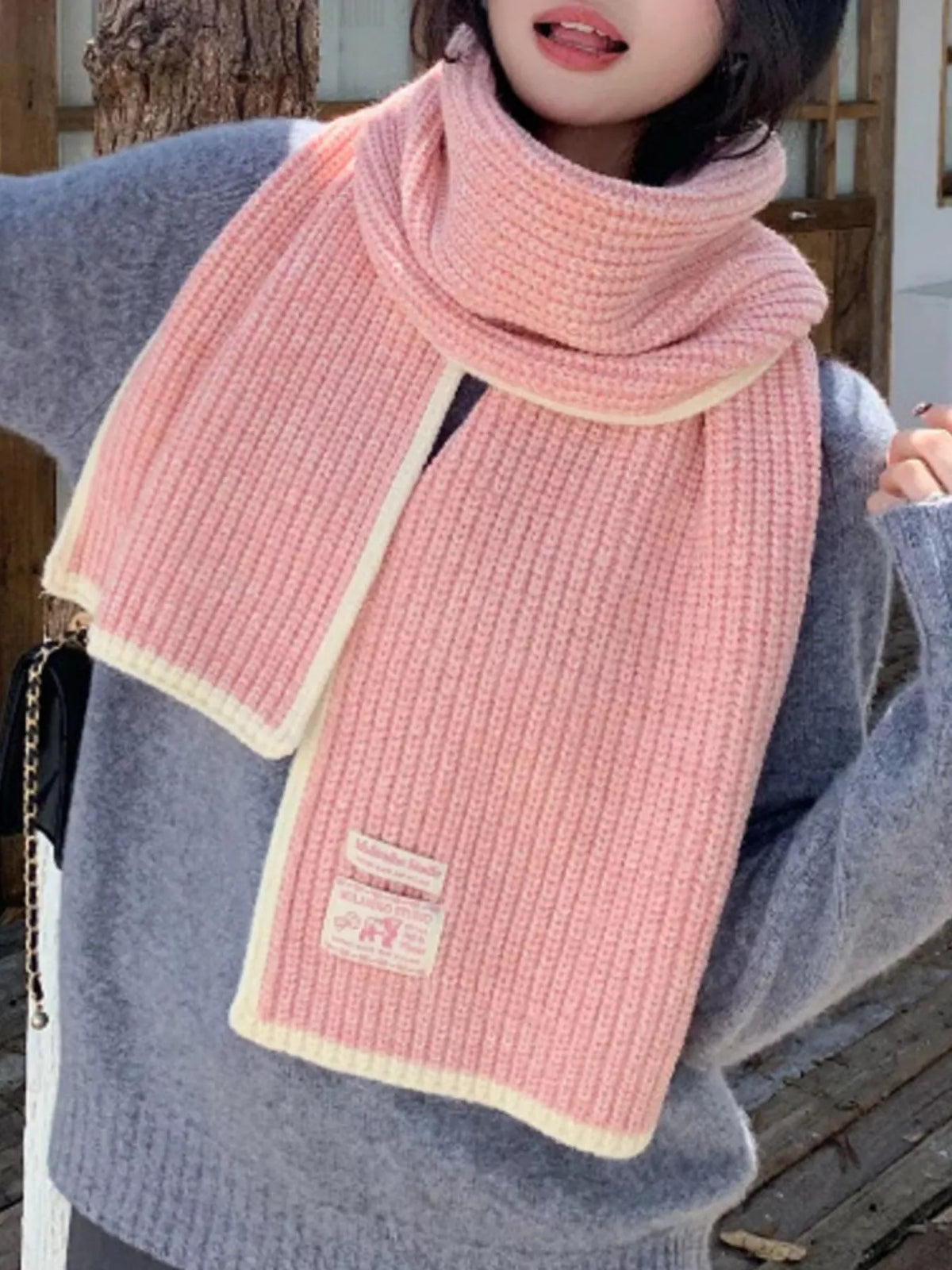 Contrast Trim Knitted Winter Scarf - Lilixa.store