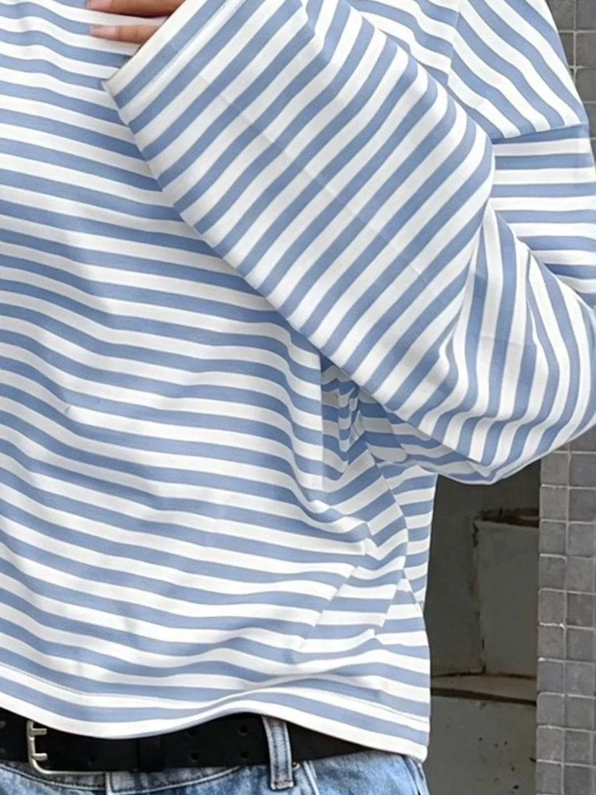 Full Size Casual Long-Sleeve Striped Crew Neck T-Shirt Plus Size, view 5