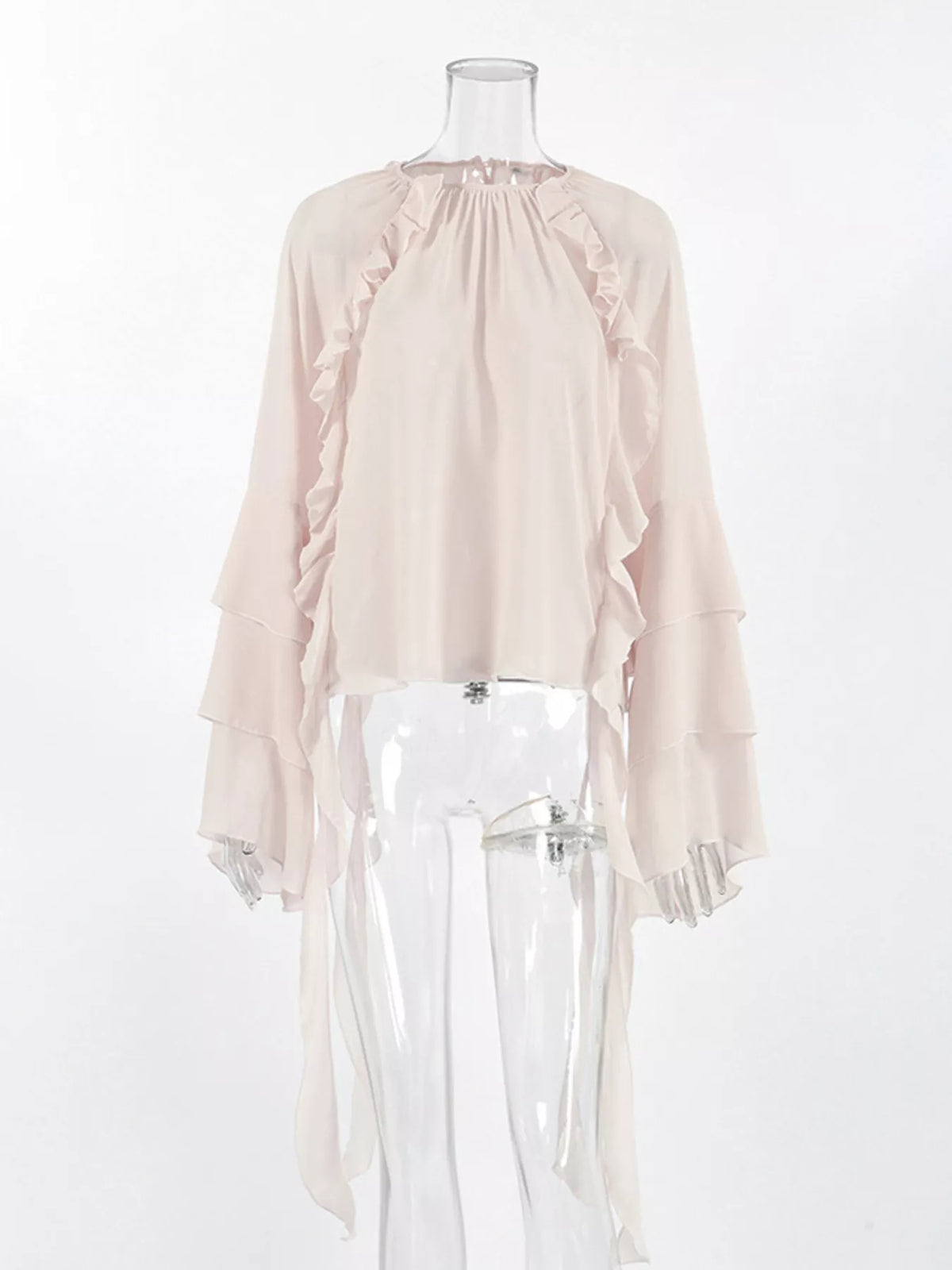 Ruffled Flare Sleeve Blouse in Eggshell, view 8