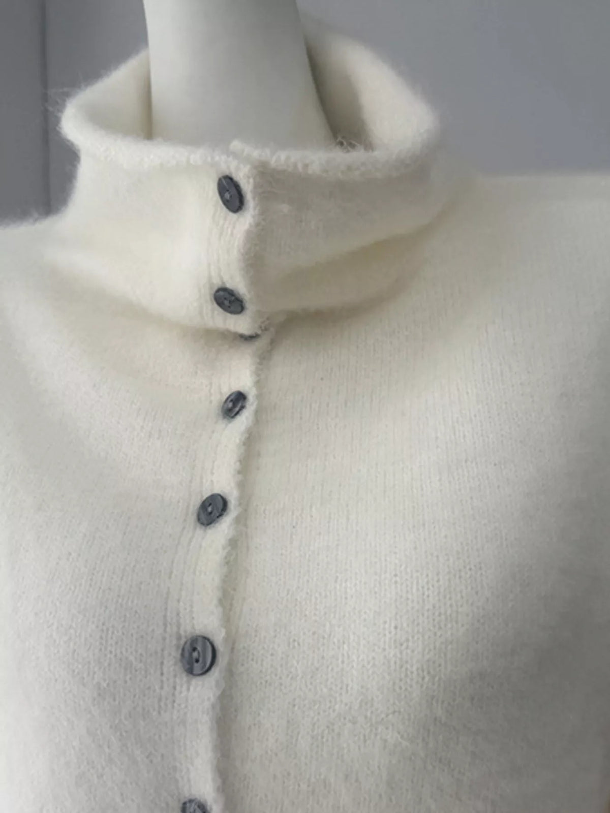 Mock Neck Button-Down Fuzzy Knit Cardigan, view 11