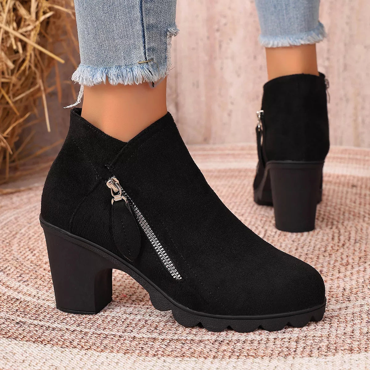 Round Toe Block Heels Boots - Lilixa.store
