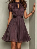 Full Size Lace Trim Puff Sleeve A-Line Dress Plus Size - Lilixa.store