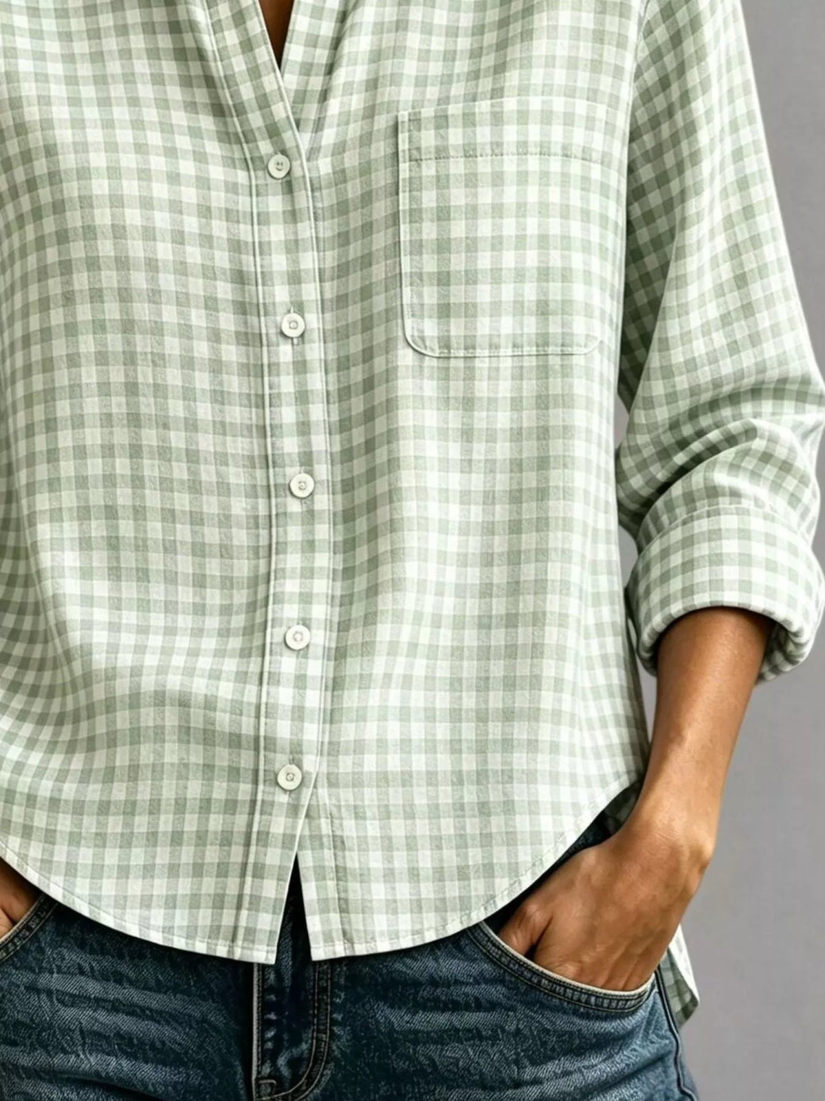 Gingham Button-Down Long Sleeve Shirt