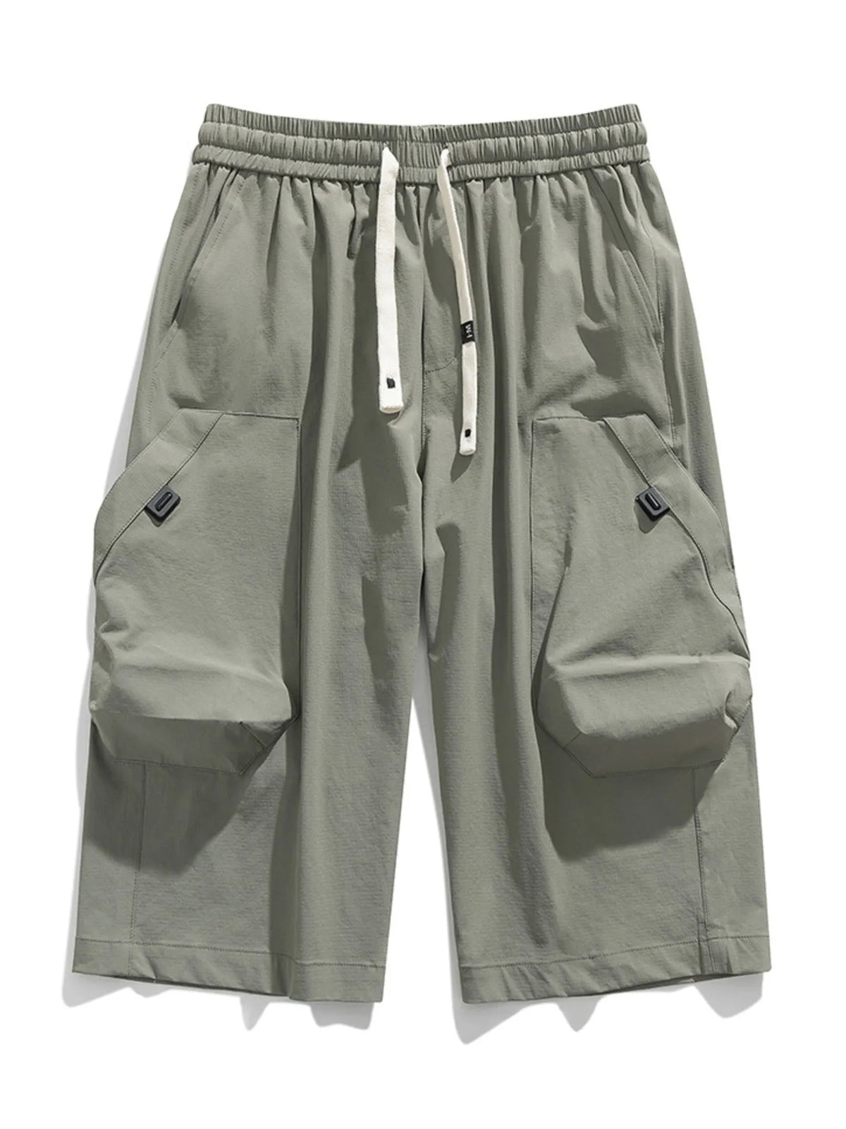 Men's Plus Size Casual Cargo Capris with Drawstring Waist in Green