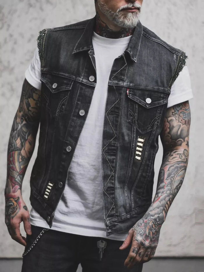 Men's Full Size Button Up Denim Vest Plus Size - Lilixa.store