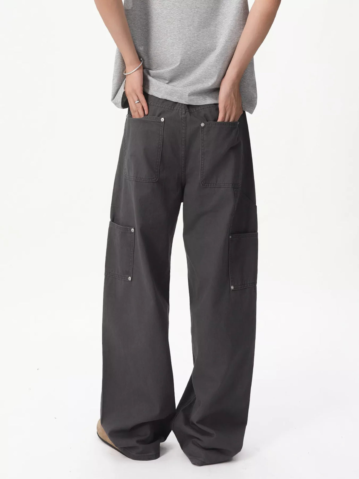 Men's Button Fly Wide Leg Cargo Pants, view 3