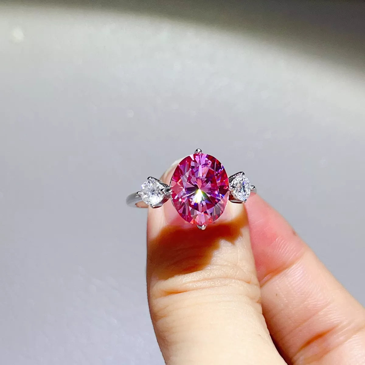 5 Carat Moissanite 925 Sterling Silver Ring in Hot Pink