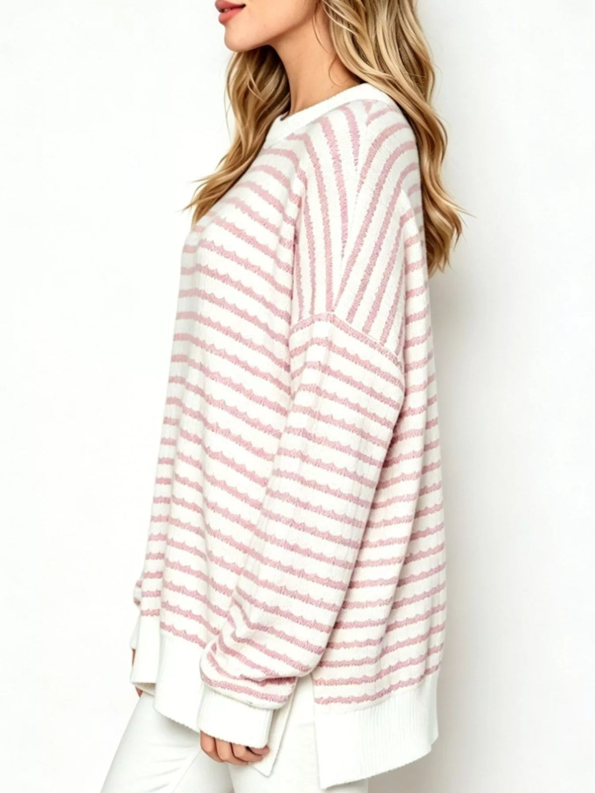 Oversized Striped Crew Neck Sweatshirt, view 3