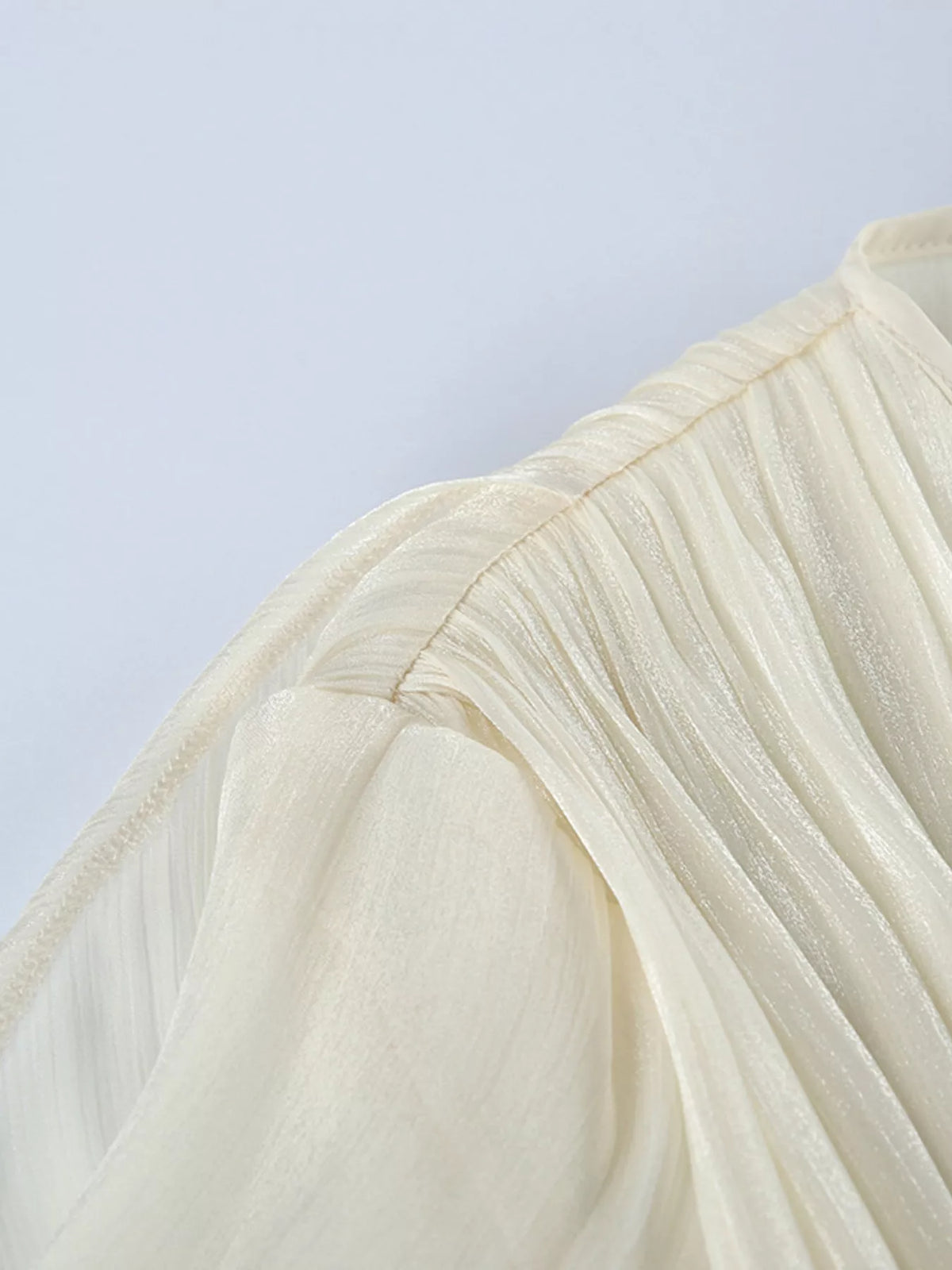 Metallic Sheen Blouse with Tie Detail in Beige, view 15