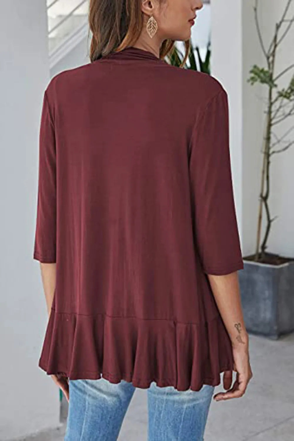 Open Front Three-Quarter Sleeve Cardigan, view 10