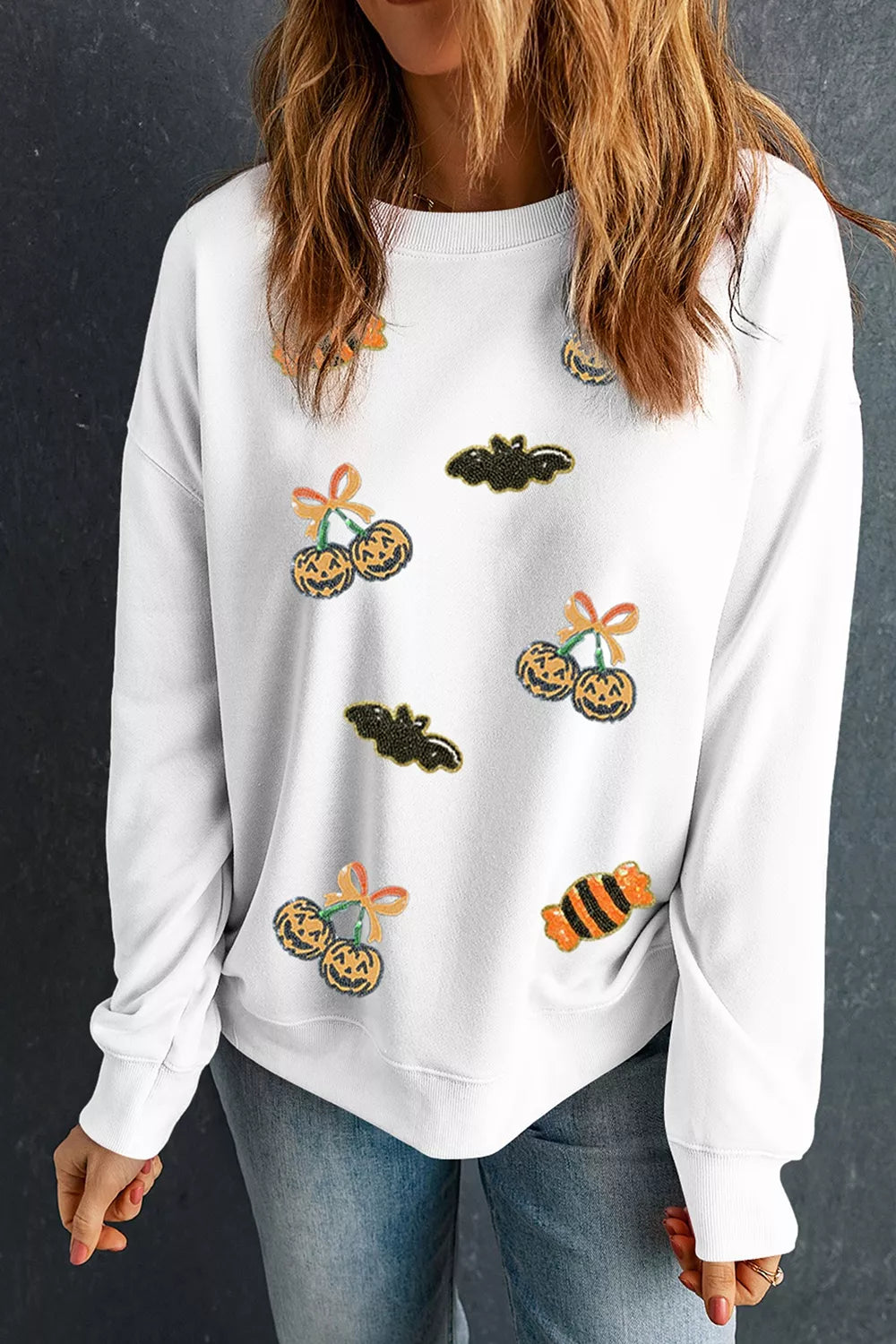Sequin Halloween Pattern Pullover Sweatshirt