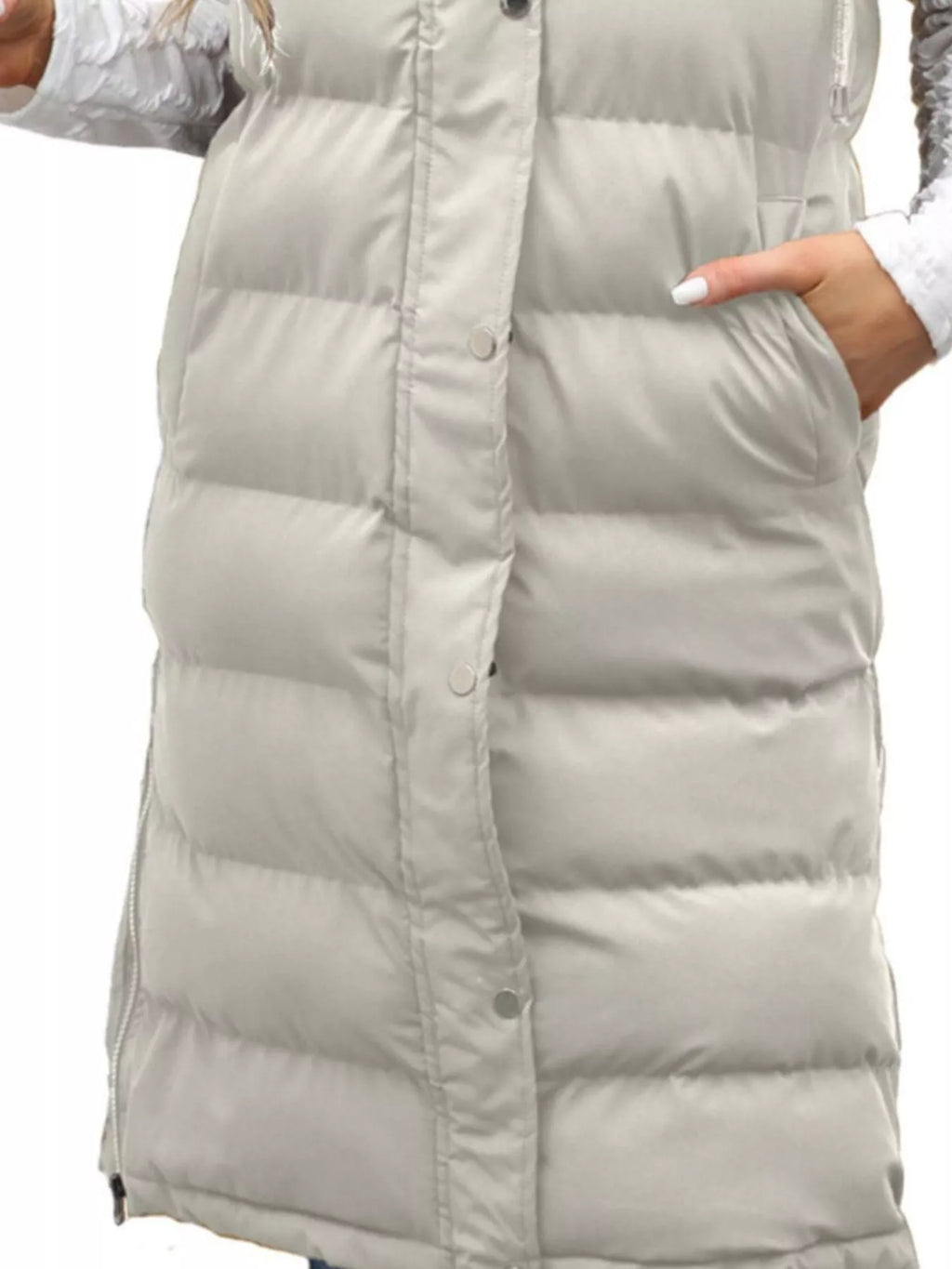 Full Size Snap Down Hooded Padded Longline Vest Coat Plus Size - Lilixa.store