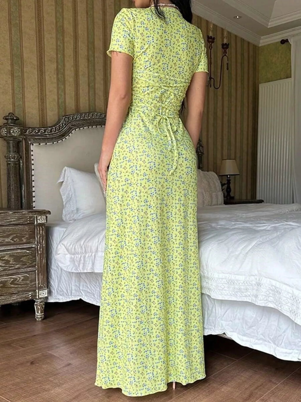 Floral Print Short Sleeve Maxi Dress - Lilixa.store