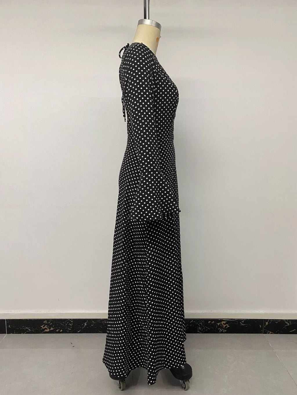 Polka Dot Flare Sleeve Maxi Dress - Lilixa.store