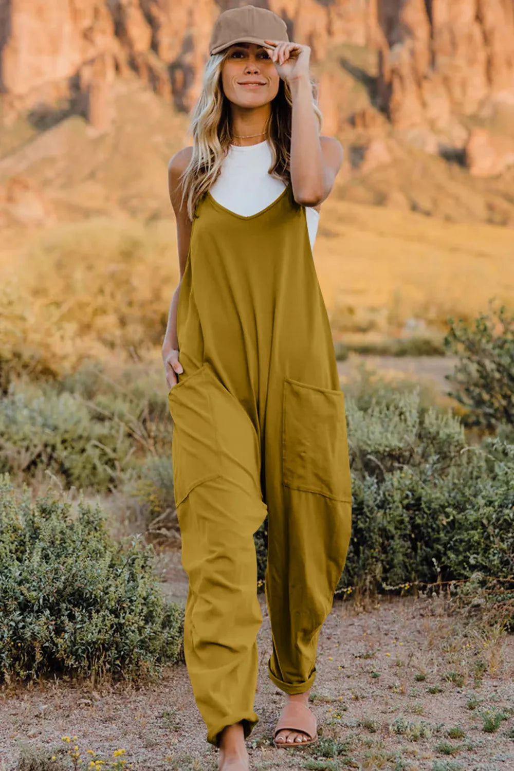 Double Take Full Size V-Neck Sleeveless Jumpsuit with Pockets - Lilixa.store