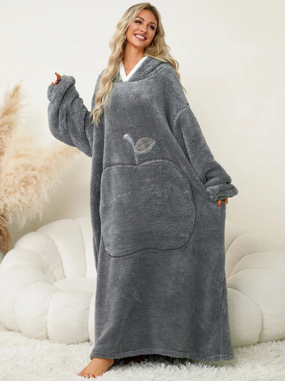 Pocketed Contrast Long Sleeve Hooded Lounge Dress - Lilixa.store