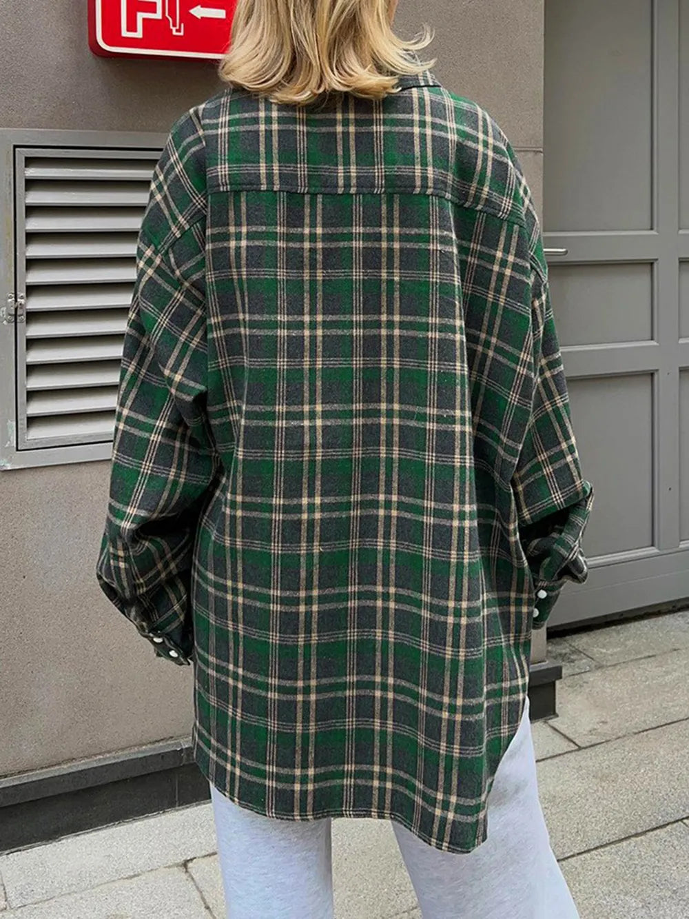 Pocketed Plaid Button Up Shacket, view 6