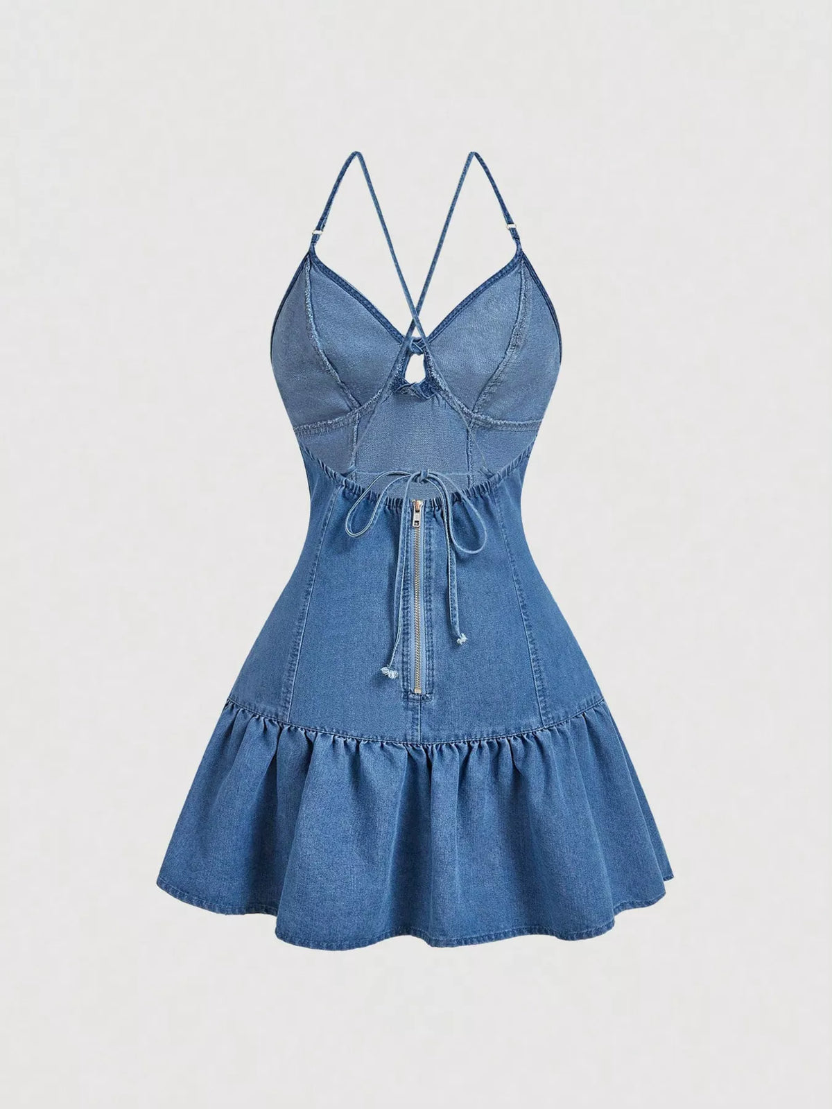 Tie-Front Denim Dress with Ruffled Hem