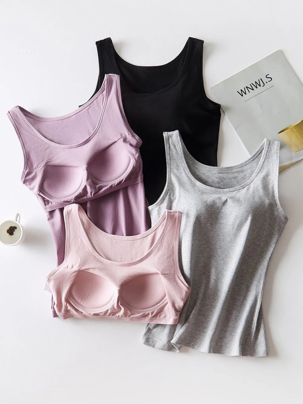 Round Neck Tank with Bra - Lilixa.store