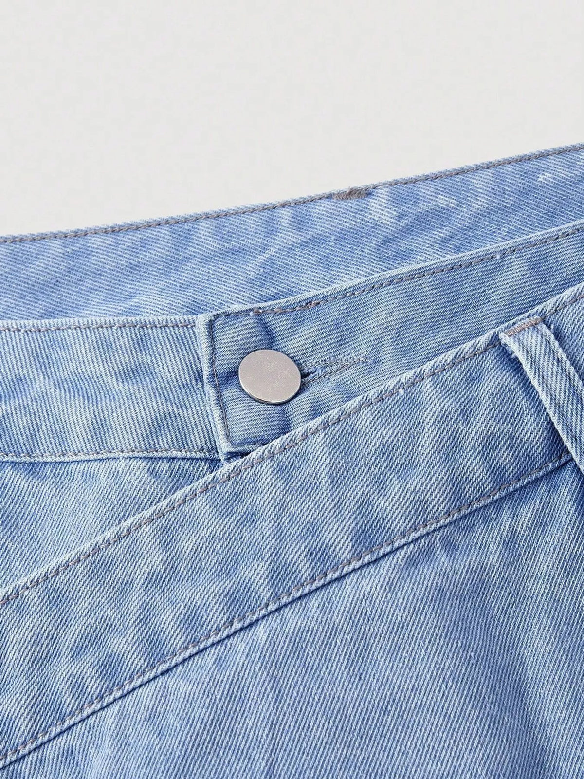 Asymmetric Raw Hem Wide-Leg Jeans in Blue, view 2