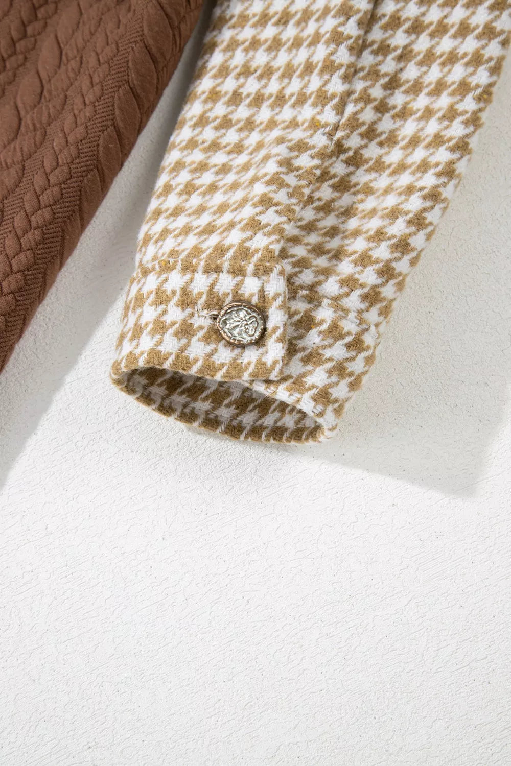 Button Down Houndstooth Color Block Shacket, view 8