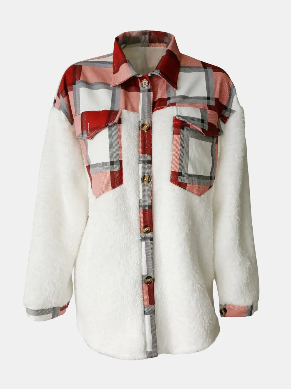 Fuzzy Button Up Long Sleeve Jacket, view 11
