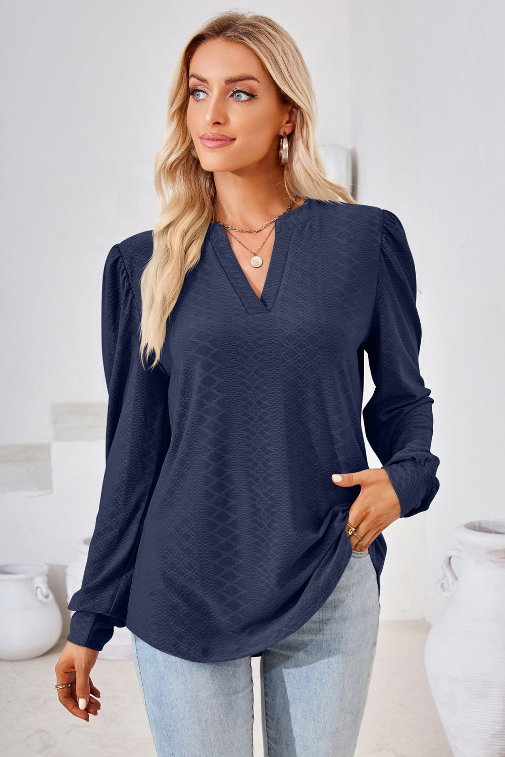 V-Neck Puff Sleeve Blouse, view 5