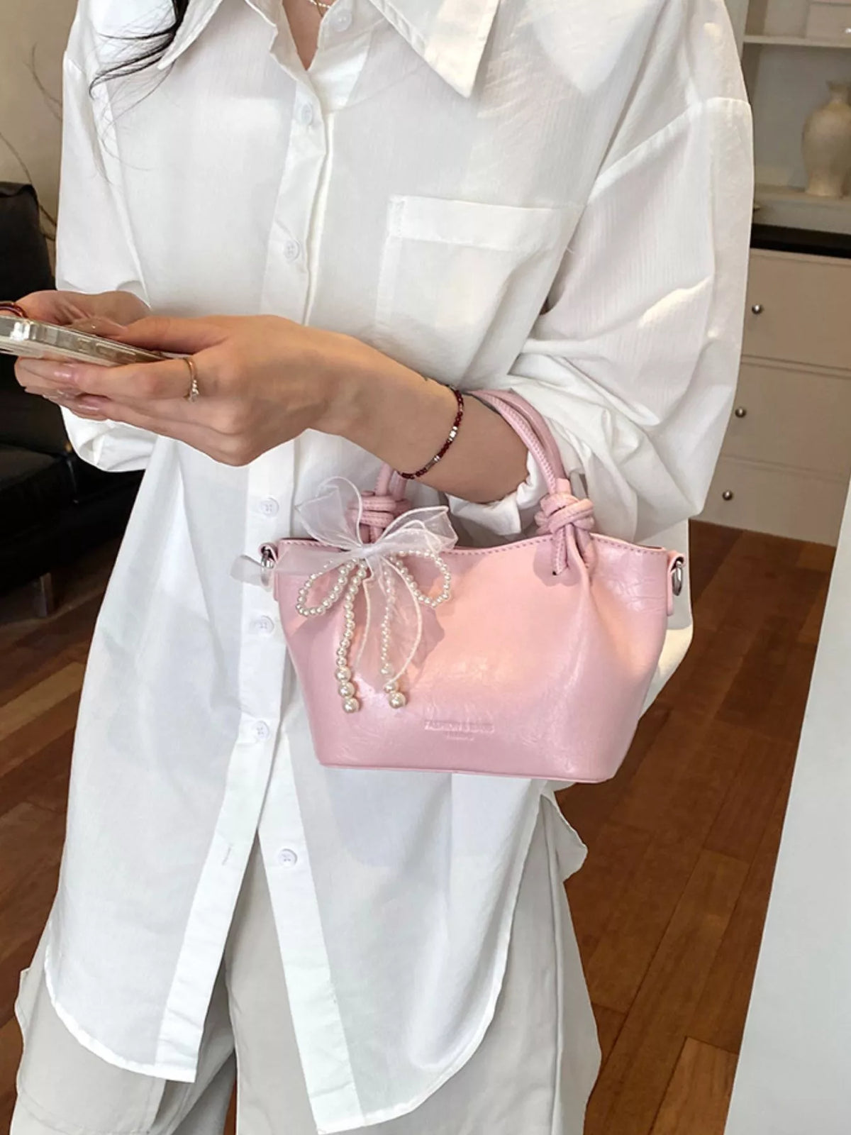 Bowknot Pearl Decor Crossbody Bag