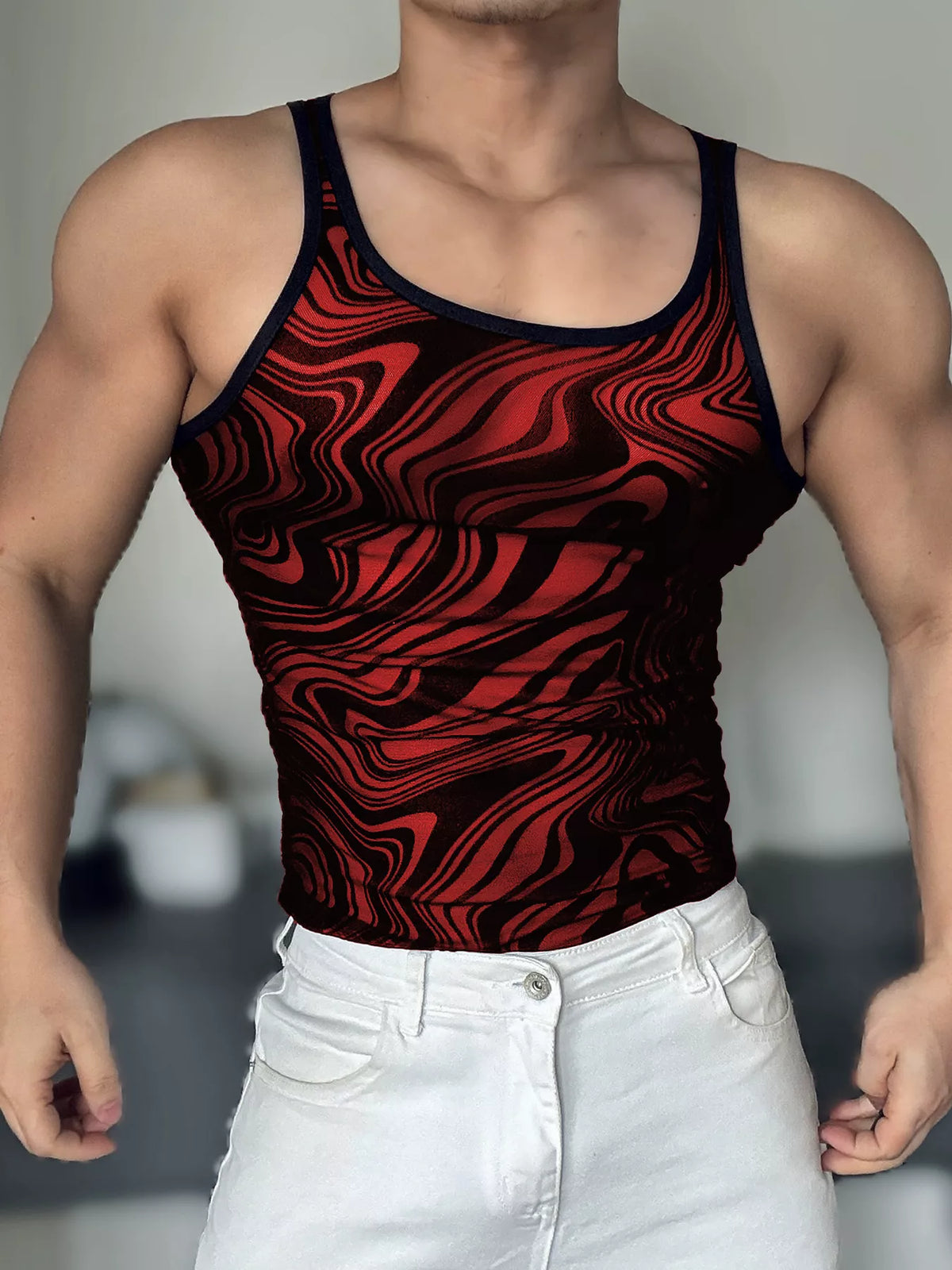 Men's Full Size Slim-Fit Abstract Print Tank Plus Size