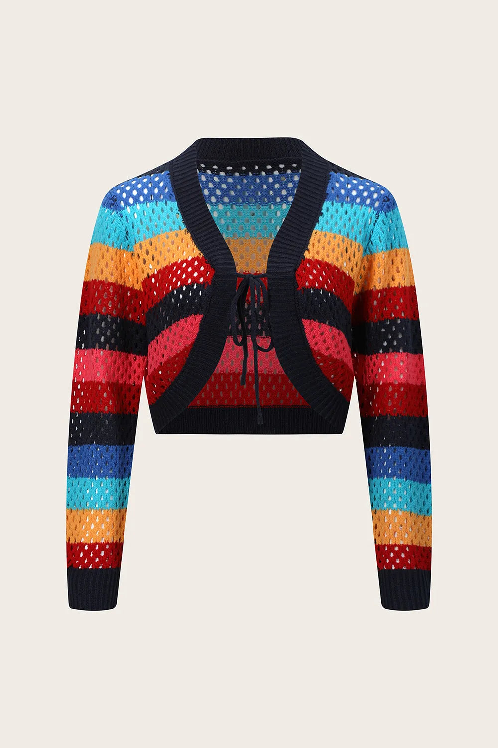 Openwork Color Block Tied Cardigan - Lilixa.store