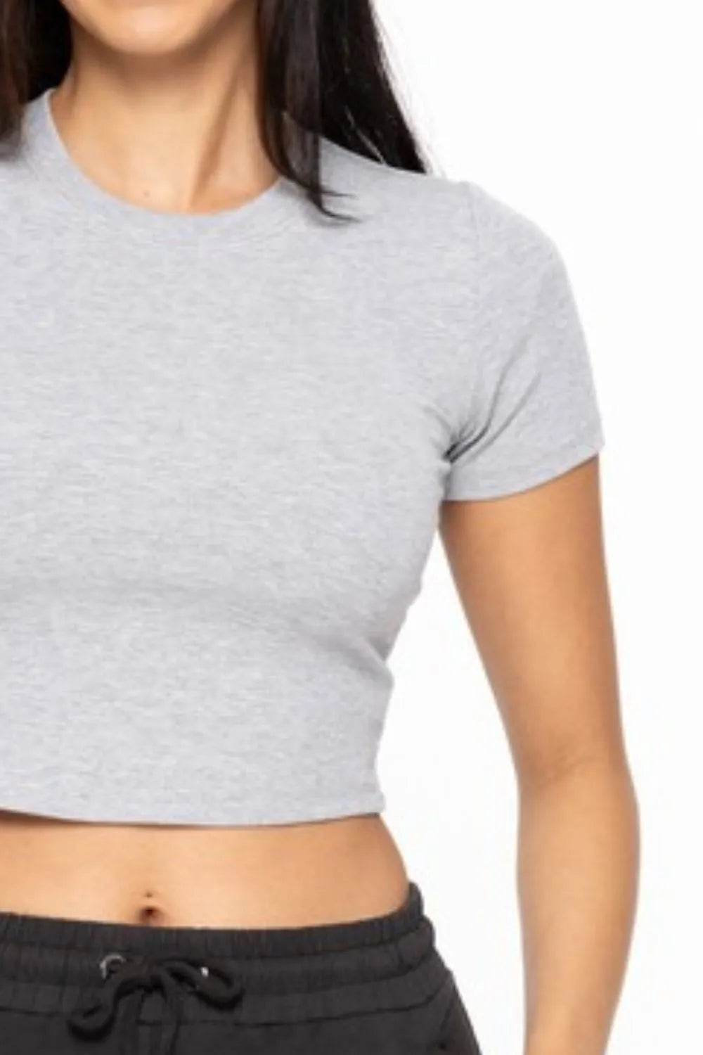 MONO B Essential Micro-ribbed Cropped Athleisure Tee - Lilixa.store