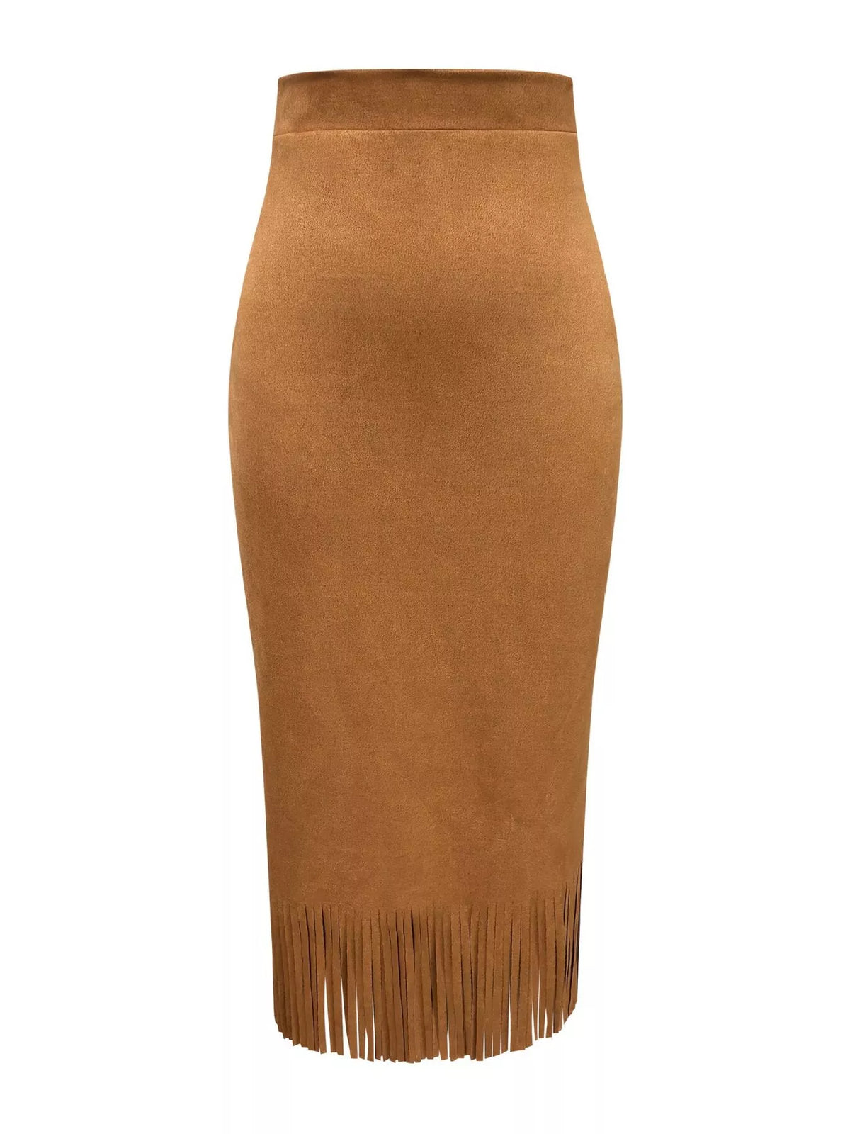 High-Waisted Suede Fringe Midi Skirt, view 2