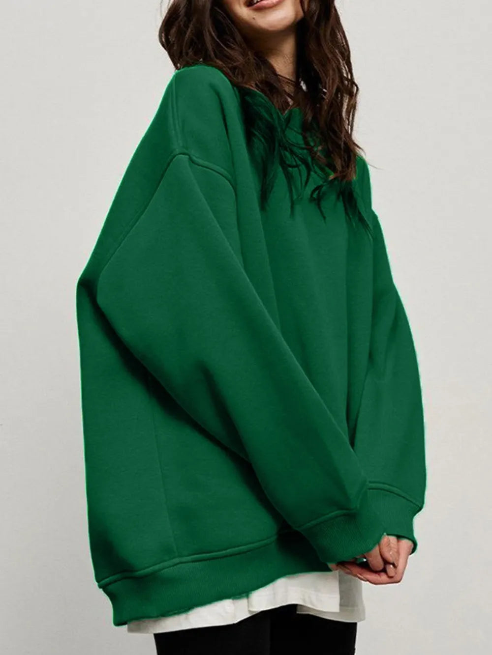 Round Neck Dropped Shoulder Long Sleeve Sweatshirt - Lilixa.store