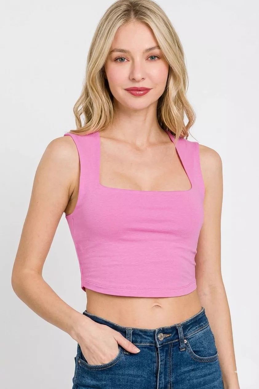 Zenana Double Layered Square Neck Cropped Tank Top - Lilixa.store
