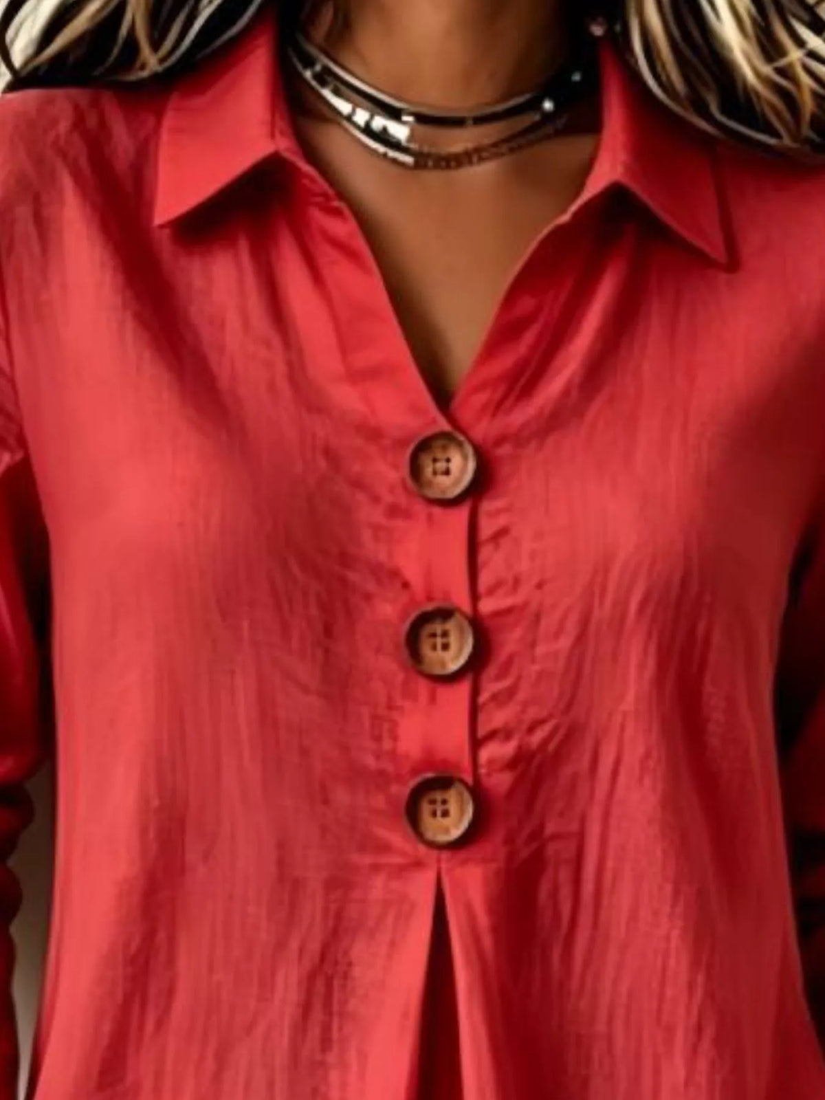 Full Size Button Detail Long Sleeve Blouse Plus Size, view 7