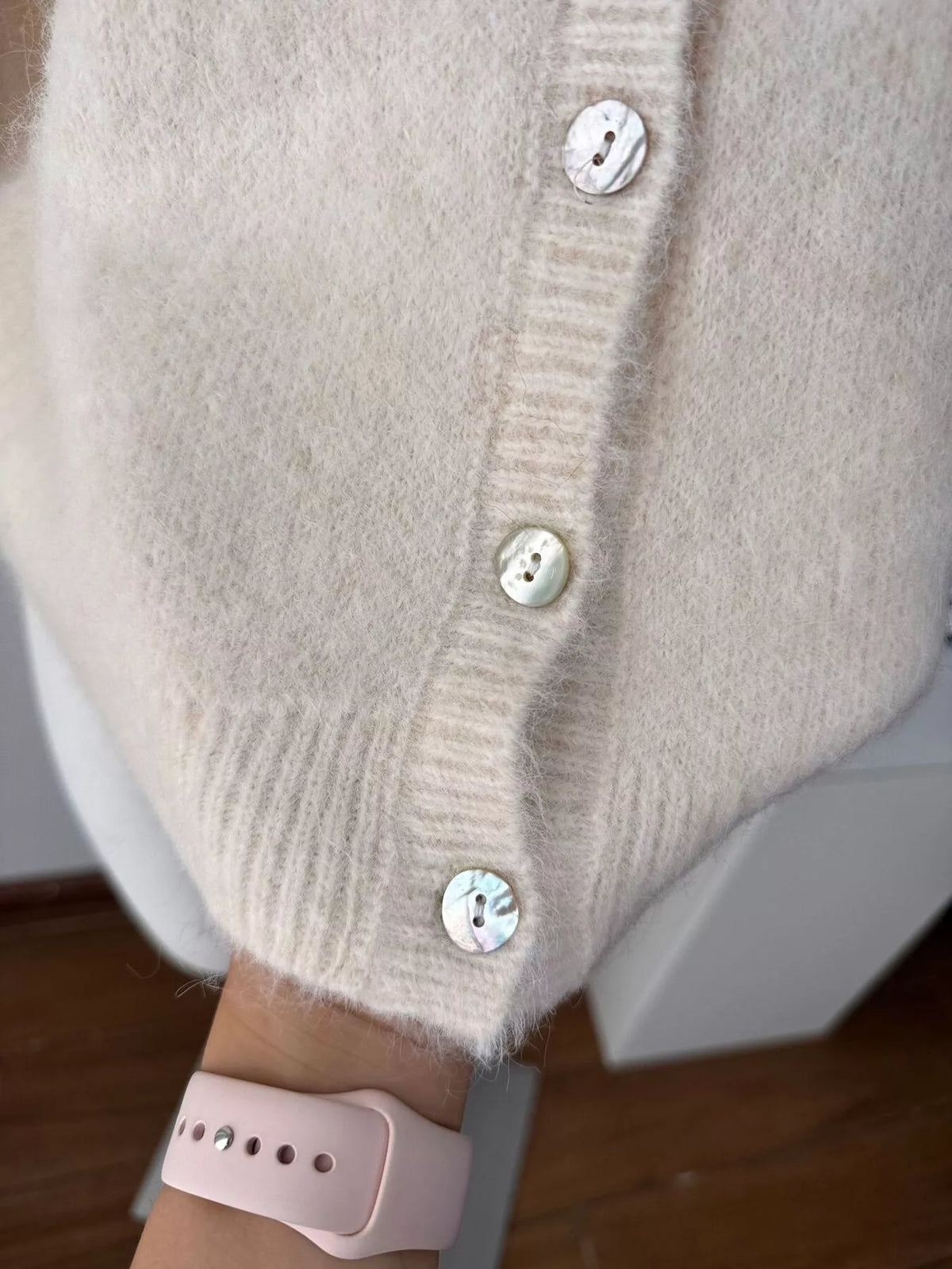 Fuzzy Knit Button-Down Cardigan, view 9