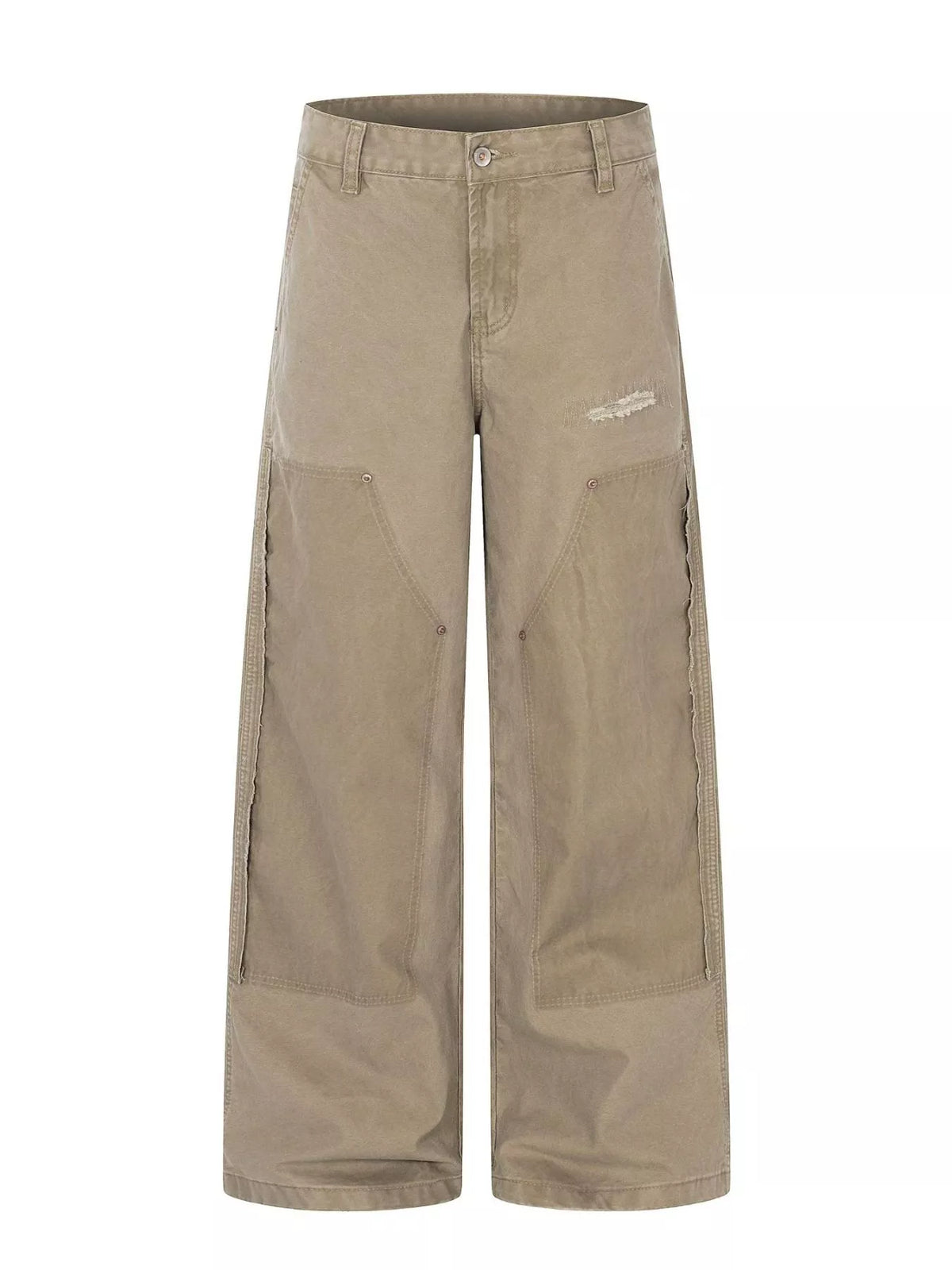 Men's Patchwork Wide-Leg Cargo Pants in Khaki Color